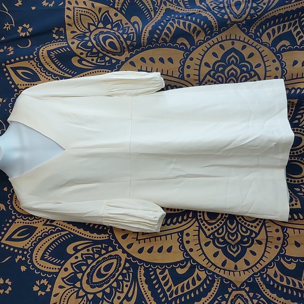 Worth New York Designer Ivory Midi Puff Sleeve Dress